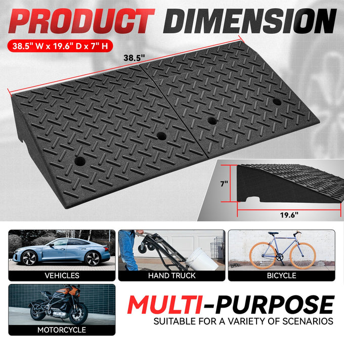 1pc Rise Rubber Curb Ramp <br> 38.5 L in. x 19.6 W in. x 7 H in.