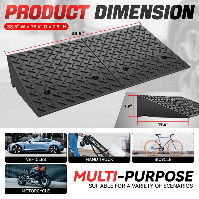 1pc Rise Rubber Curb Ramp <br> 38.5 L in. x 19.6 W in. x 7.9 H in.
