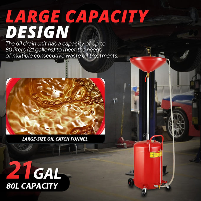 Portable 21 Gallon Waste Oil Drain Tank<br>Adjustable Heights Ranging From 38 to 65 in.