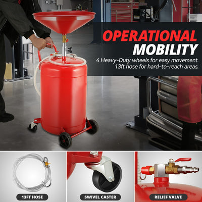 Portable 21 Gallon Waste Oil Drain Tank<br>Adjustable Heights Ranging From 38 to 65 in.