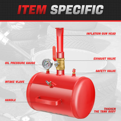 5 Gallons Air Tire Bead Seater Blaster Tool Set<br>Inflator For Trunk ATV