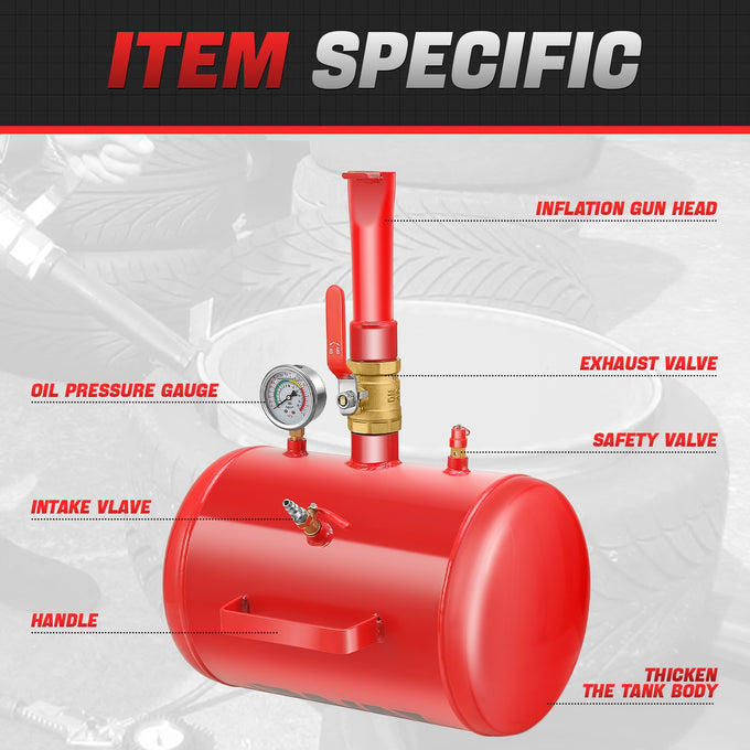 5 Gallons Air Tire Bead Seater Blaster Tool Set<br>Inflator For Trunk ATV