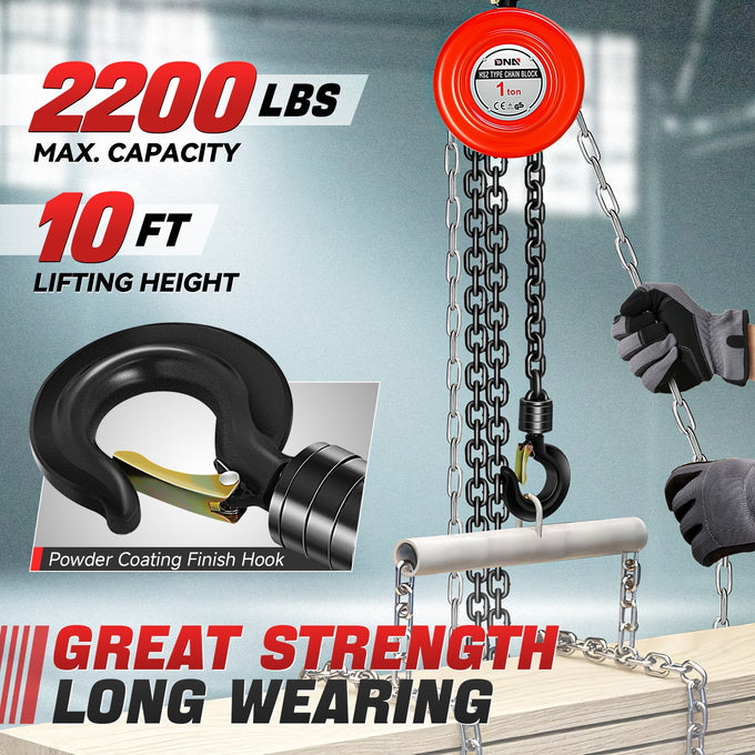 1 Ton Hand Chain Hoists w/Load Chain <br> Dimension ( in.): 5.5 L X 5 W X 8.3 H