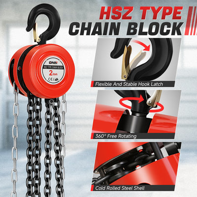 2 Ton Hand Chain Hoists w/Load Chain <br> Dimension ( in.): 5.5 L X 5.1 W X 9.3 H