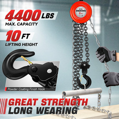 2 Ton Hand Chain Hoists w/Load Chain <br> Dimension ( in.): 5.5 L X 5.1 W X 9.3 H