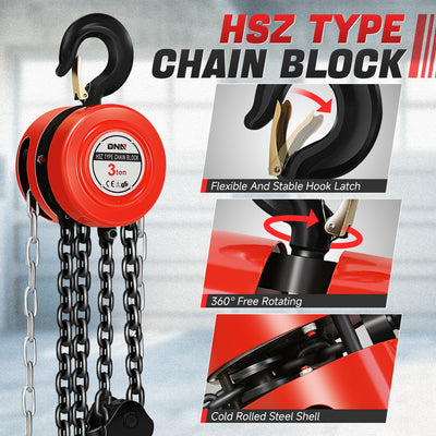 3 Ton Hand Chain Hoists w/Load Chain <br> Dimension ( in.): 6.7 L X 5.5 W X 10.7 H