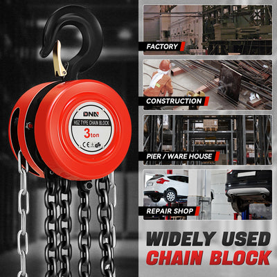 3 Ton Hand Chain Hoists w/Load Chain <br> Dimension ( in.): 6.7 L X 5.5 W X 10.7 H