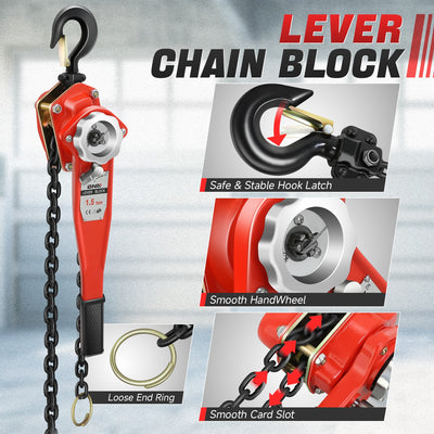 1.5 T Lever Block W/5 ft. Chain Hoist & Hook <br> Dimension ( in. ): 6.6 L X 4.8 W X 25.1 H