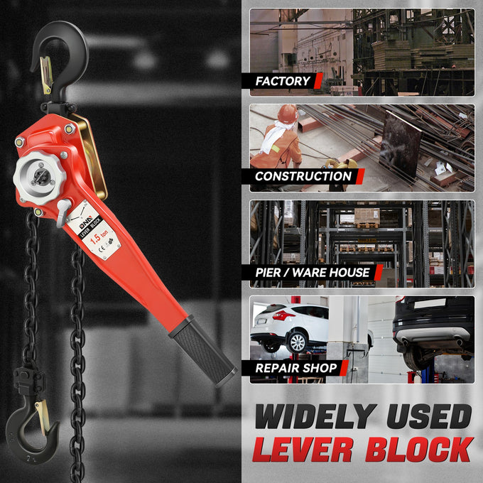 1.5 T Lever Block W/5 ft. Chain Hoist & Hook <br> Dimension ( in. ): 6.6 L X 4.8 W X 25.1 H