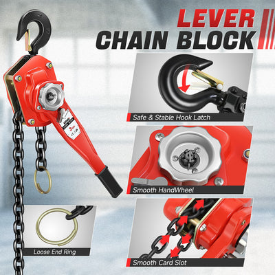 3 T Lever Block W/10 ft. Chain Hoist & Hook <br> Dimension ( in. ): 7.87 L X 4.9 W X 26.5 H