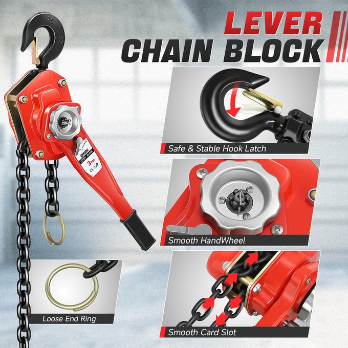 3 T Lever Block W/10 ft. Chain Hoist & Hook <br> Dimension ( in. ): 7.87 L X 4.9 W X 26.5 H