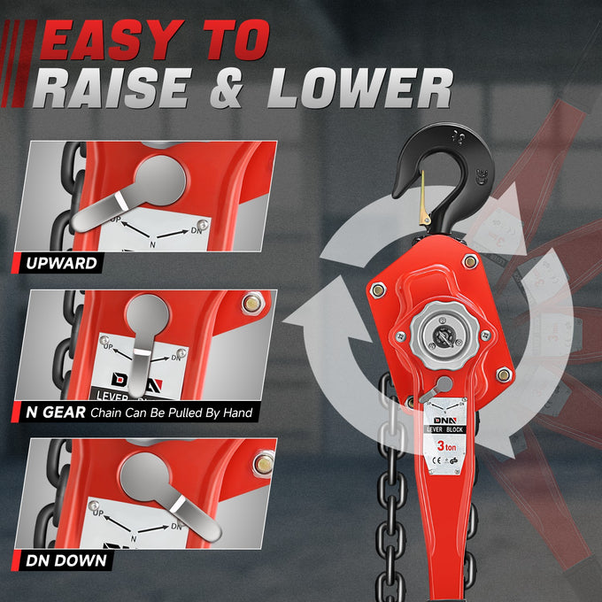3 T Lever Block W/10 ft. Chain Hoist & Hook <br> Dimension ( in. ): 7.87 L X 4.9 W X 26.5 H