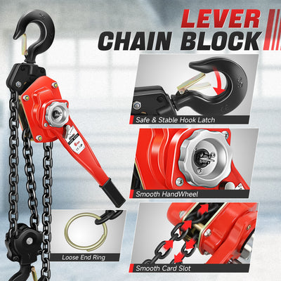 6 T Lever Block W/10 ft. Chain Hoist & Hook <br> Dimension ( in. ): 7.6 L X 5.7 W X 29 H
