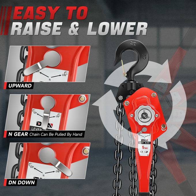 6 T Lever Block W/10 ft. Chain Hoist & Hook <br> Dimension ( in. ): 7.6 L X 5.7 W X 29 H