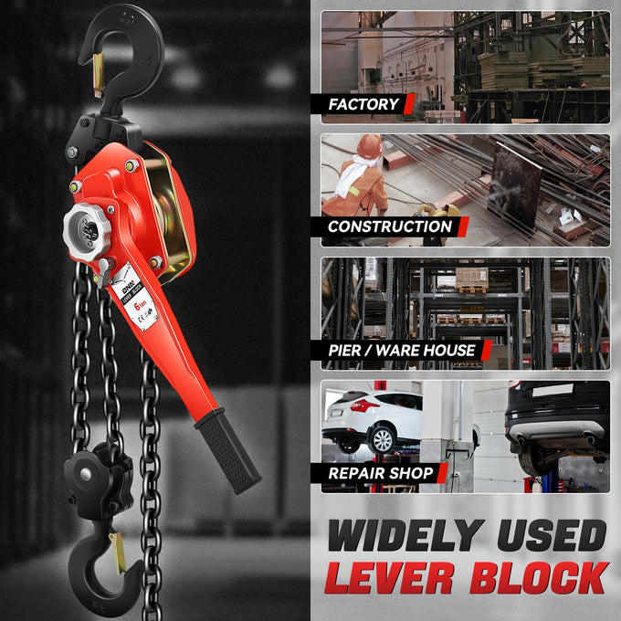6 T Lever Block W/10 ft. Chain Hoist & Hook <br> Dimension ( in. ): 7.6 L X 5.7 W X 29 H