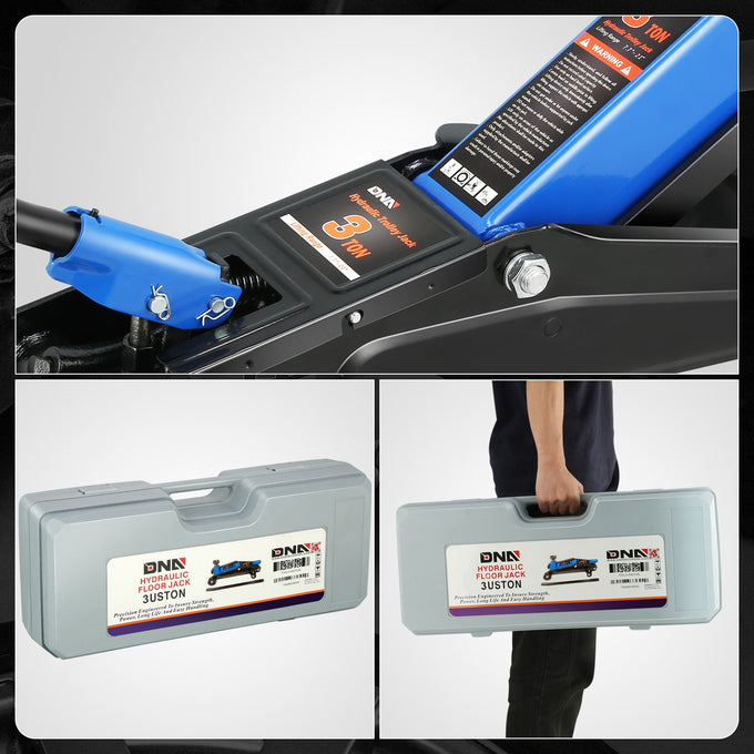 3 Ton Steel Portability Trolley Floor Jack <br> Lifting Height Range: 7.7 in. - 21 in.