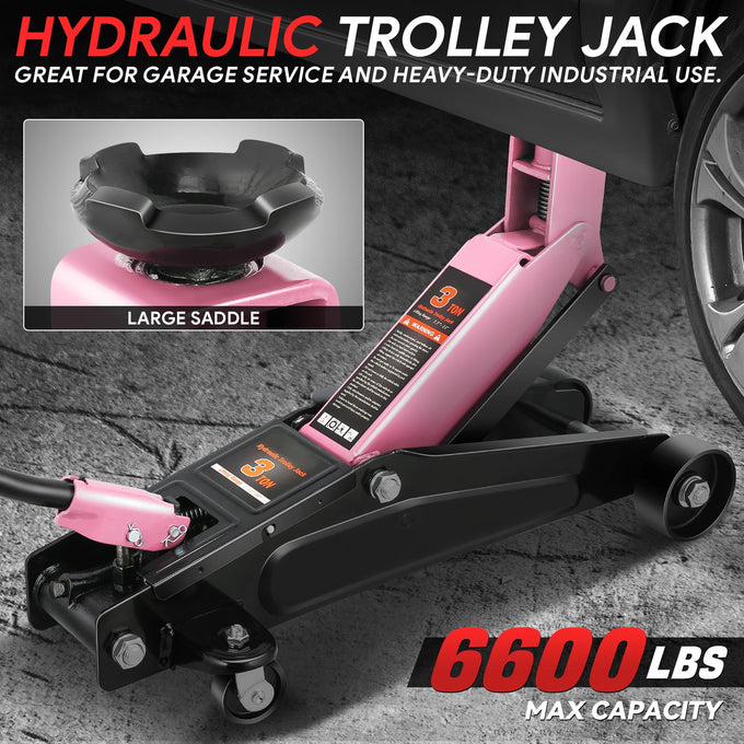 3 Ton Hydraulic Trolley Floor Jack <br> Lifting Height Range: 7.7 in. - 21 in.