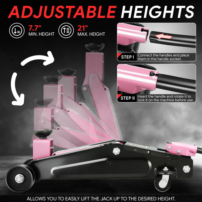 3 Ton Hydraulic Trolley Floor Jack <br> Lifting Height Range: 7.7 in. - 21 in.