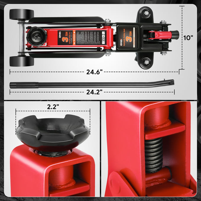 3 Ton Hydraulic Trolley Floor Jack <br> Lifting Height Range: 7.7 in. - 21 in.