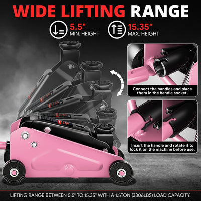 1.5 Ton Floor Jack [ A Variety of color options] <br> Lifting Range: 5.5 to 15.35 in.