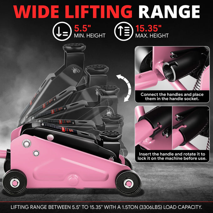1.5 Ton Floor Jack [ A Variety of color options] <br> Lifting Range: 5.5 to 15.35 in.