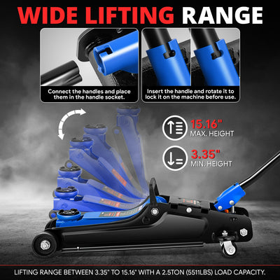 2.5 Ton Floor Jack [ A Variety of color options] <br> Lifting Range 3.35 in.-15.16 in.