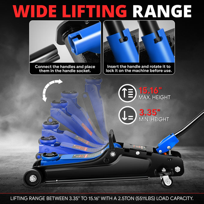 2.5 Ton Floor Jack [ A Variety of color options] <br> Lifting Range 3.35 in.-15.16 in.