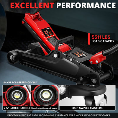 2.5 Ton Floor Jack [ A Variety of color options] <br> Lifting Range 3.35 in.-15.16 in.