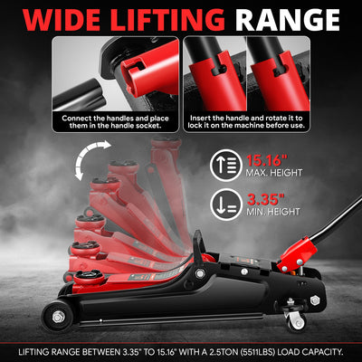 2.5 Ton Floor Jack [ A Variety of color options] <br> Lifting Range 3.35 in.-15.16 in.