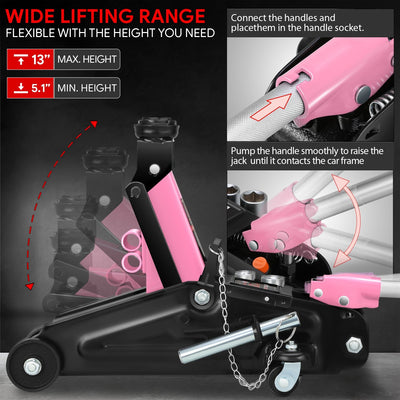 2-Ton Portability Hydraulic Floor Jack <br> Lifting Height of 5.1 and a Max. Height of 13 in.
