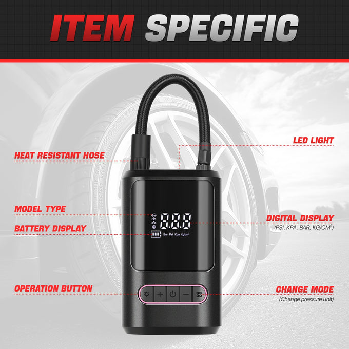 150PSI Wireless Portable Cordless Air Pump<br>4000mAh Long-Life Large-Capacity Battery
