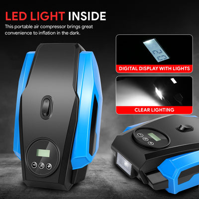 12V Digital Wireless Portable Air Pump<br>For Small Cars Tire Up To 50 PSI & 245 mm