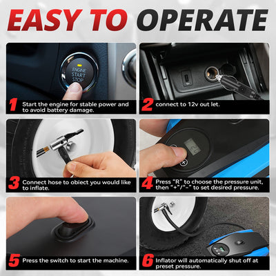 12V Digital Wireless Portable Air Pump<br>For Small Cars Tire Up To 50 PSI & 245 mm