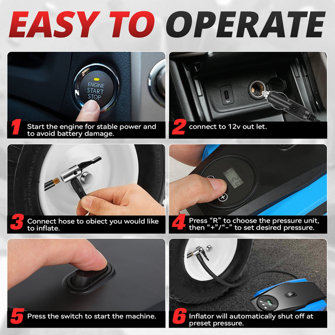 12V Digital Wireless Portable Air Pump<br>For Small Cars Tire Up To 50 PSI & 245 mm
