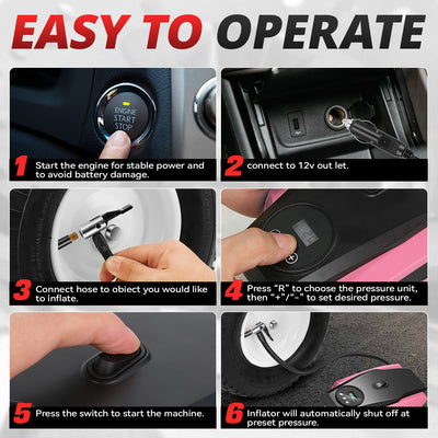 12V Digital Wireless Portable Air Pump<br>For Small Cars Tire Up To 50 PSI & 245 mm