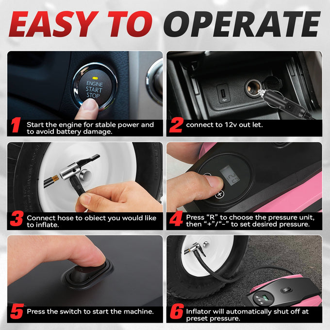 12V Digital Wireless Portable Air Pump<br>For Small Cars Tire Up To 50 PSI & 245 mm