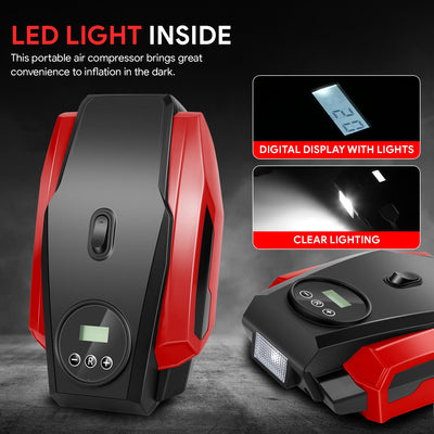 12V Digital Wireless Portable Air Pump<br>For Small Cars Tire Up To 50 PSI & 245 mm