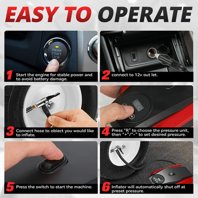 12V Digital Wireless Portable Air Pump<br>For Small Cars Tire Up To 50 PSI & 245 mm