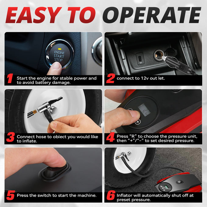 12V Digital Wireless Portable Air Pump<br>For Small Cars Tire Up To 50 PSI & 245 mm