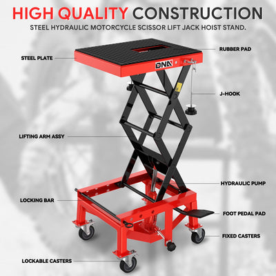 300LBS Hydraulic Motorcycle Scissor Jack Lift <br> Overall Dimension(in.): 16.14 L X 13.38 W