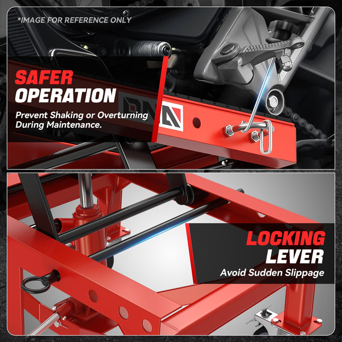 300LBS Hydraulic Motorcycle Scissor Jack Lift <br> Overall Dimension(in.): 16.14 L X 13.38 W