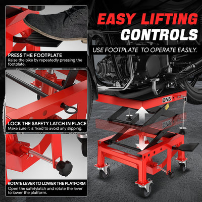 300LBS Hydraulic Motorcycle Scissor Jack Lift <br> Overall Dimension(in.): 16.14 L X 13.38 W