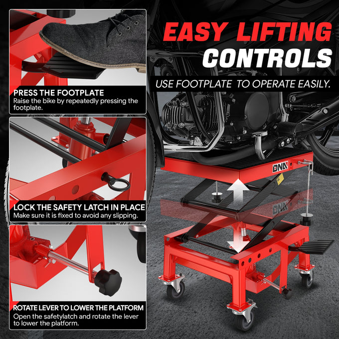 300LBS Hydraulic Motorcycle Scissor Jack Lift <br> Overall Dimension(in.): 16.14 L X 13.38 W