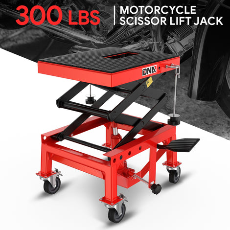 300LBS Hydraulic Motorcycle Scissor Jack Lift <br> Overall Dimension(in.): 16.14 L X 13.38 W