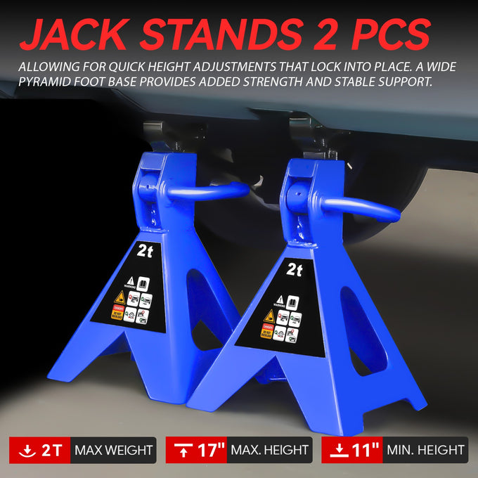 2-Piece 2 Ton Adjustable Jack Stand <br> Adjustable lift range:10.6 in. -15.5 in.