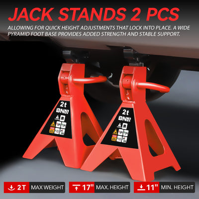 2-Piece 2 Ton Adjustable Jack Stand <br> Adjustable lift range:10.6 in. -15.5 in.