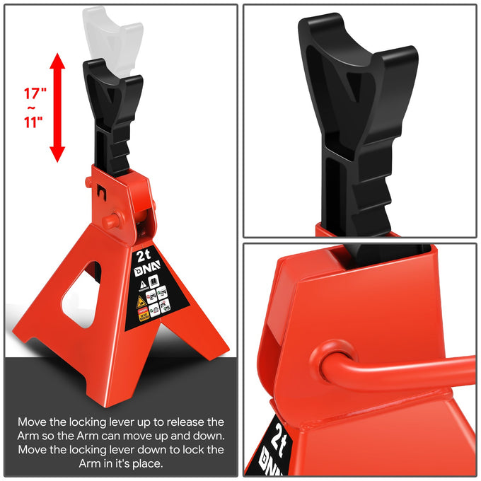 2-Piece 2 Ton Adjustable Jack Stand <br> Adjustable lift range:10.6 in. -15.5 in.