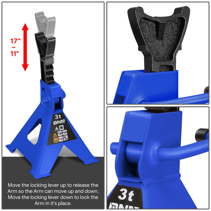 2-Piece 3 Ton Adjustable Jack Stand <br> Adjustable lift range:10.8 in. -15.7 in.