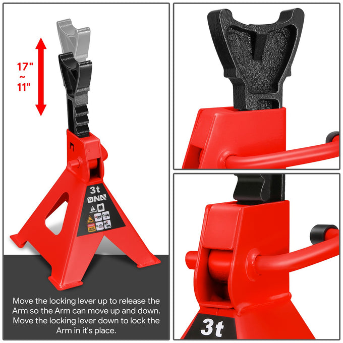 2-Piece 3 Ton Adjustable Jack Stand <br> Adjustable lift range:10.8 in. -15.7 in.