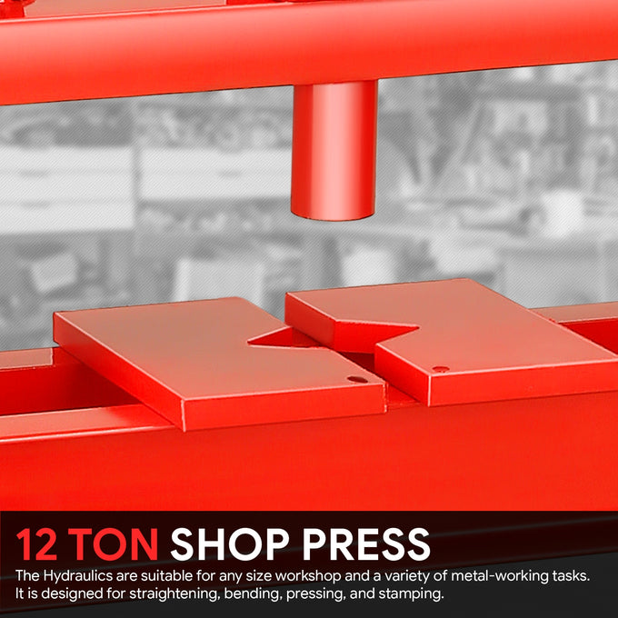 28.3 in. Max H-Frame 12-Ton Hydraulic Shop Press<br>Adjustable Benchtop Work Table